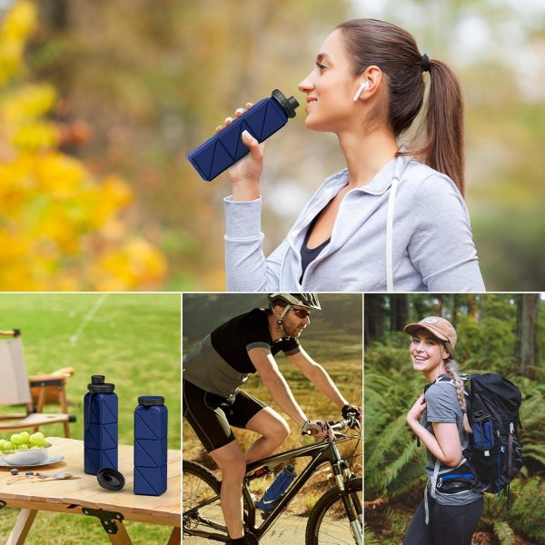 INNERNEED Collapsible Water Bottle, Reuseable BPA Free Silicone Foldable Water Bottles for Travel Gym Camping Hiking, 20.6 fl.oz, Portable, Food-Grade, Leak Proof (1 Pack, Dark Blue) - Image 2
