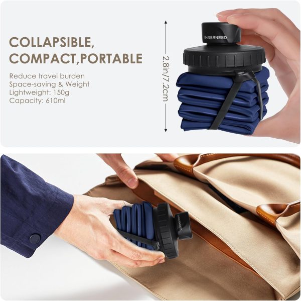 INNERNEED Collapsible Water Bottle, Reuseable BPA Free Silicone Foldable Water Bottles for Travel Gym Camping Hiking, 20.6 fl.oz, Portable, Food-Grade, Leak Proof (1 Pack, Dark Blue) - Image 4