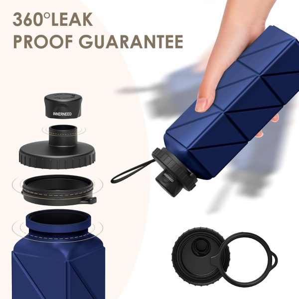 INNERNEED Collapsible Water Bottle, Reuseable BPA Free Silicone Foldable Water Bottles for Travel Gym Camping Hiking, 20.6 fl.oz, Portable, Food-Grade, Leak Proof (1 Pack, Dark Blue) - Image 6