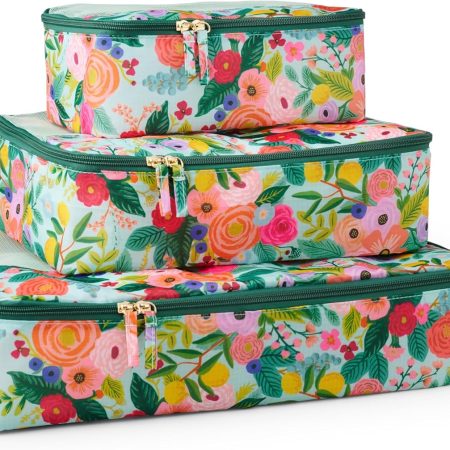 RIFLE PAPER CO. 3 Set Compression Packing Cubes with Zipper Pull & Laundry Bag | Organizer Travel Essentials for Luggage/Suitcase | Garden Party Pattern